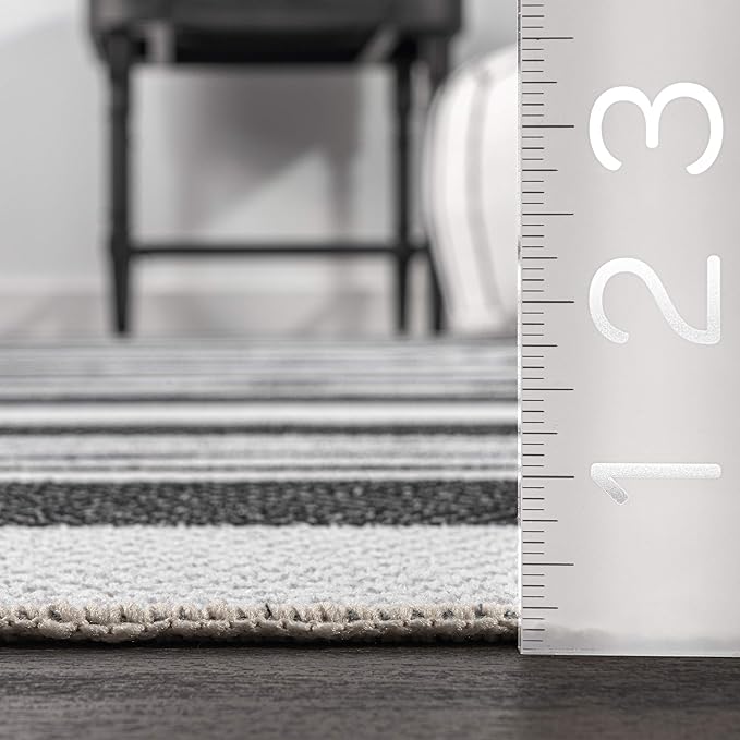 nuLOOM Lena Machine Washable Striped Ultra Thin Runner Rug, 2' 6" x 8', Grey