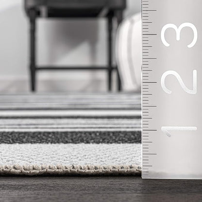 nuLOOM Lena Machine Washable Striped Ultra Thin Runner Rug, 2' 6" x 8', Grey
