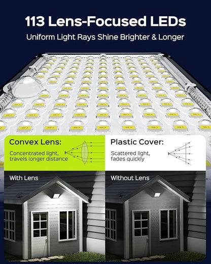 JACKYLED Motion Sensor Flood Lights, 113 LED Cool White Solar Lights for Outside, Dusk to Dawn IP65 Waterproof LED Outdoor Solar Powered Security Spot Lights for Porch Patio Garage (4 Pack)