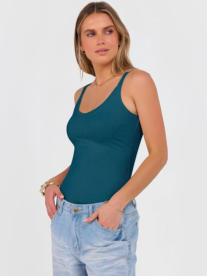 ANRABESS V Neck Tank Tops for Women Ribbed Knit Camisole 2026 Summer Casual Sleeveless Slim Fitted Basic Cami Shirts Clothes