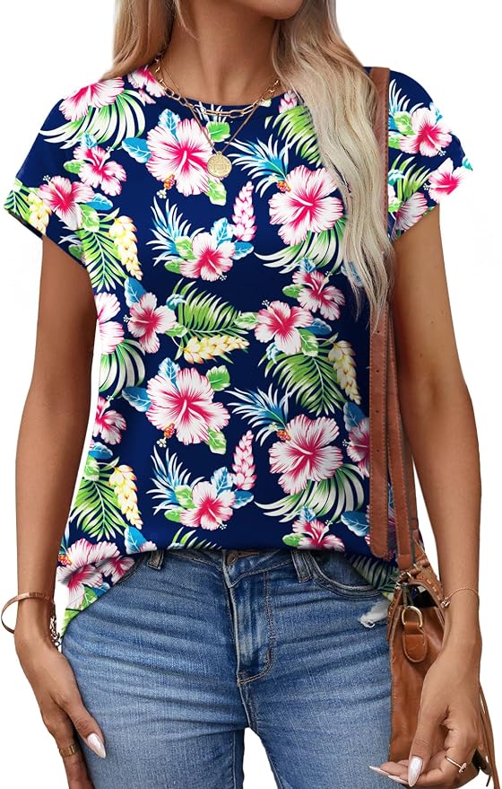 Alaroo Womens Summer Tops Short Sleeve Shirts Crew Neck Tshirt Cute Trendy Tunic Blouses (S-3XL)