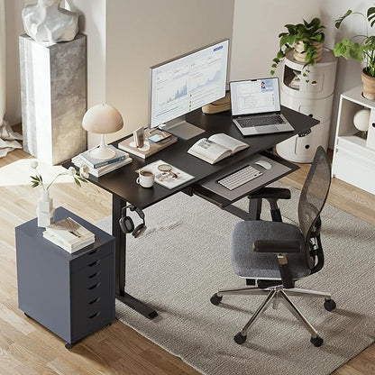 Height Adjustable Desk with Keyboard Tray, 48 x 24 Inches Electric Standing Desk, Stand up Computer Table with Memory Preset, Gaming Modern Lift Motorized Gaming Workstation, Black