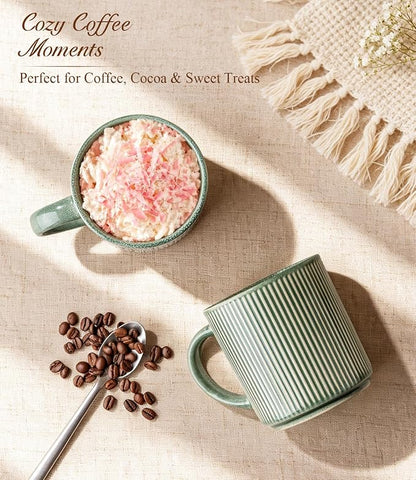 GBhome Coffee Mugs Set of 6，12 oz Coffee Cups with Handle | Cups for Latte, Tea, Cocoa & Milk, Ideal for Daily Use & Gifts, Microwave & Dishwasher Safe, Dark Green