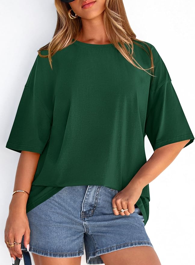PRETTYGARDEN Womens 2026 Spring Going Out Tops Casual Short Sleeve Crewneck Loose Fit Basic Oversized T Shirts Summer Outfits