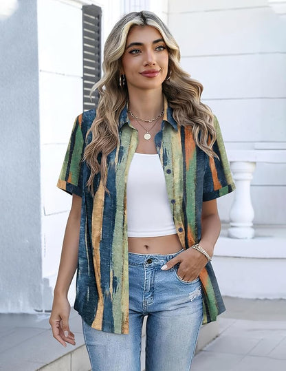 Zeagoo Button Down Shirts for Women Short Sleeve Collared Tops Dressy Casual V Neck Blouses
