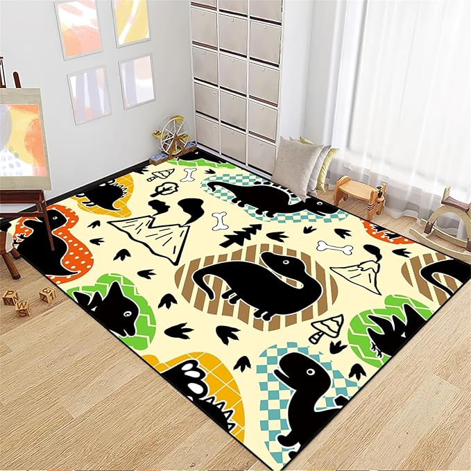 Dinosaur Rugs for Boys Bedroom - Kids Bedroom Rug Dinosaur Pattern Area Rug Kids Play Rugs for Boys Dinosaur Bedroom Decor for Boys Colorful Dinosaur Print Area Rug Kids Rugs for Bedroom,4'5''×6'