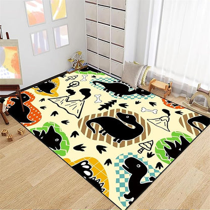 Dinosaur Rugs for Boys Bedroom - Kids Bedroom Rug Dinosaur Pattern Area Rug Kids Play Rugs for Boys Dinosaur Bedroom Decor for Boys Colorful Dinosaur Print Area Rug Kids Rugs for Bedroom,4'5''×6'