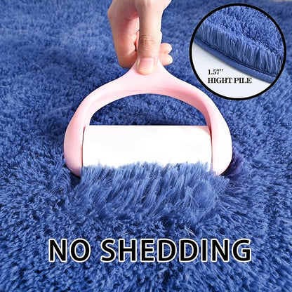 Merelax Soft Shaggy Rug for Kids Bedroom Oval 2.6'x5.3' Light Navy Plush Fluffy Carpet for Living Room, Furry Carpet for Teen Girls Room, Anti-skid Fuzzy Comfy Rug for Nursery Decor Cute Baby Play Mat