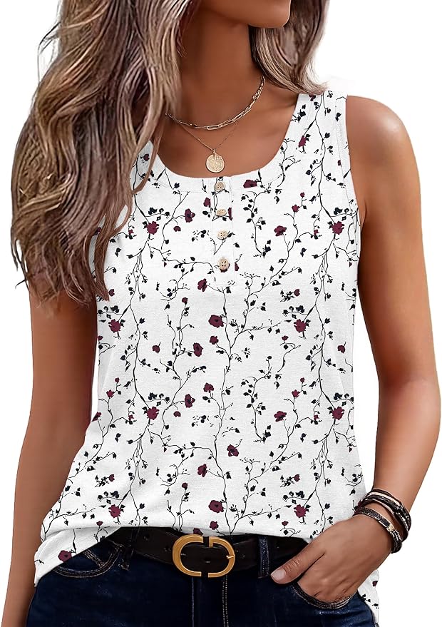 Zeagoo Womens Tank Tops Summer Sleeveless Tops Loose Button Henley Shirts Crew Neck Dress Casual 2026 Clothes