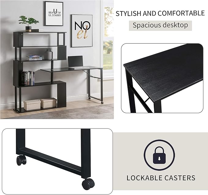 NicBex Kimberly-DW-00056-LWJ Home Office Desks, 47.2"x39.9"x60.2, Black
