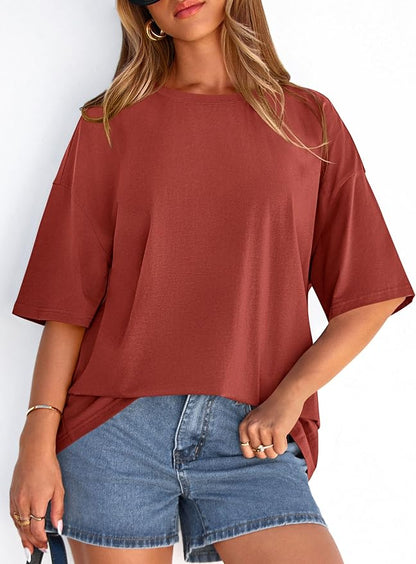 PRETTYGARDEN Womens 2026 Spring Going Out Tops Casual Short Sleeve Crewneck Loose Fit Basic Oversized T Shirts Summer Outfits