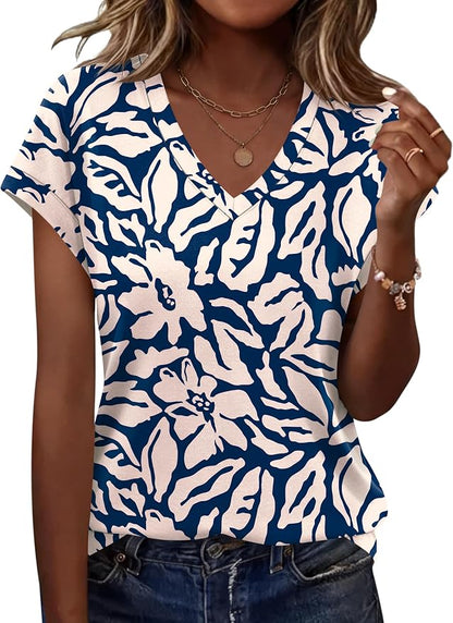 Rapbin Womens Summer Tops Women Blouses Dressy Casual V Neck T Shirts Short Sleeve Spring Tops for Women