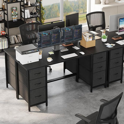63'' Office Desk with 6 Fabric File Drawers - File Drawer Organization, Computer Work Desk, Study Writing Table, Home Office Workstation, Black