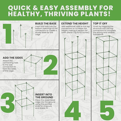 Tomato Cage Square - Large Trellis Stakes and Plant Support Structures for Vegetables and Climbing Plants - Tall Tomato Cages for Garden, Pots, Raised Garden Bed Outdoor Supplies (6 Pack - Up to 58")