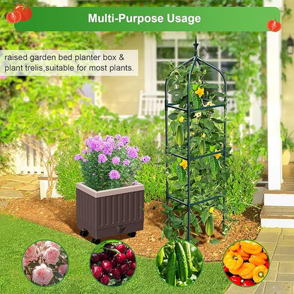 Raised Garden Bed Planter Boxes with Trellis,1pcs 70.9"Self-Watering Tomato Planter Boxes with Trellis for Climbing Vegetables Plants Flowers Tomato with Wheels,Use for Indoor Outdoor (Brown)