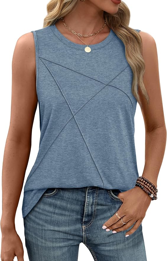 WIHOLL Women's Sleeveless Summer Crewneck Loose Fit Tank Tops
