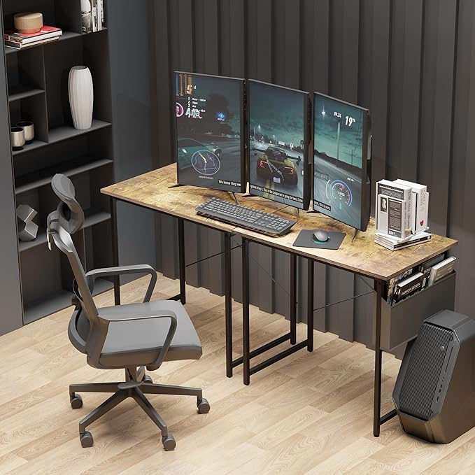 YSSOA Computer Desk Home Office Work Study Writing Modern Simple Table with Headphone Hooks, 32 Inch, Deep Brown