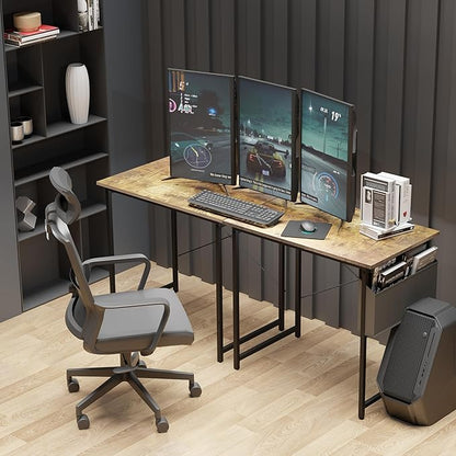 YSSOA Computer Desk Home Office Work Study Writing Modern Simple Table with Headphone Hooks, 32 Inch, Deep Brown