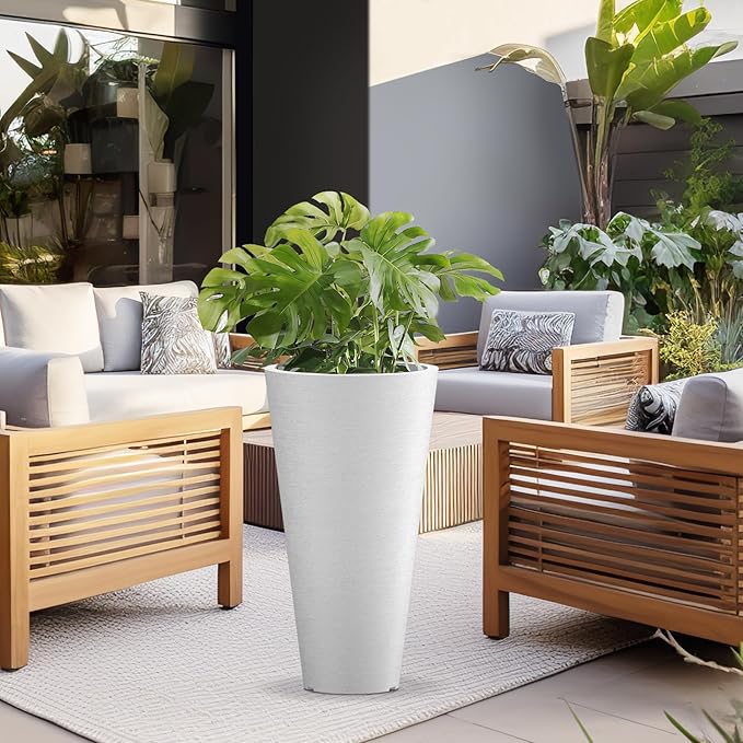 Kante Tall Round Planter Set of 2, 29 Inch Tall Decorative Planter Pots for Outdoor Indoor Garden Patio Front Porch (White)