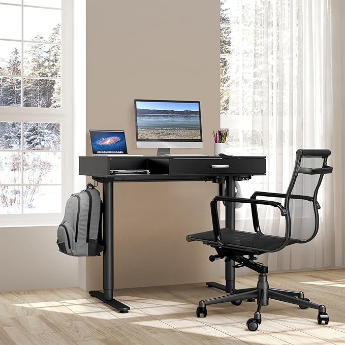 SHW Claire 40-Inch Height Adjustable Electric Standing Desk with Drawer, Black