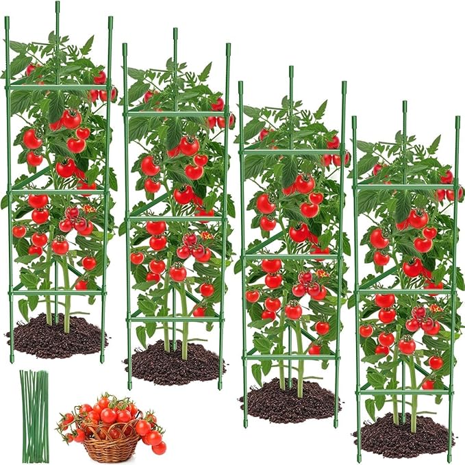 4PCS Tomato Cages for Garden, Tomato Trellis for Raised Garden Bed, 51.2" Tall Cage Plant Support for Pots, Gardening Supplies Trellis for Climbing Plants (4PCS，High: 51.2 Inch)