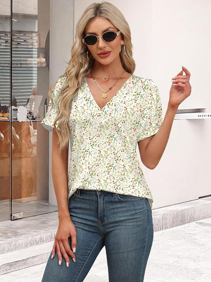 T Shirts Short Sleeve V Neck Tees Womens Tops Beach Vacation Fashion Clothes 2026 Casual Summer Spring Fall Outfits