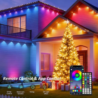 RGB Permanent Outdoor Lights, 50FT LED Eaves Lights with Smart App Remote Control, IP67 Waterproof, Music Sync, Timing Function for Christmas, Party, All Holiday Decorations