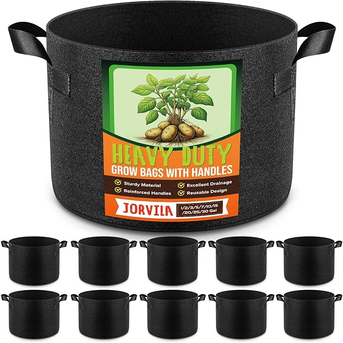 10 Pack 1 Gallon Grow Bags, Thickened Nonwoven Fabric Planter Pots with Handles, Heavy Duty 300G Garden Pots for Tomato, Potato and Vegetable