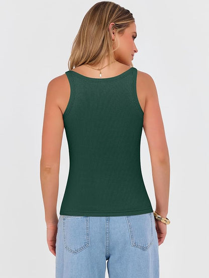 ANRABESS V Neck Tank Tops for Women Ribbed Knit Camisole 2026 Summer Casual Sleeveless Slim Fitted Basic Cami Shirts Clothes