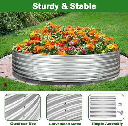 OUSHENG 4x4x1ft Round Galvanized Raised Garden Beds Outdoor, Steel Fire Pit Ring Flower Planter Large Metal Above Ground Boxes Kit for Gardening Vegetables Outside