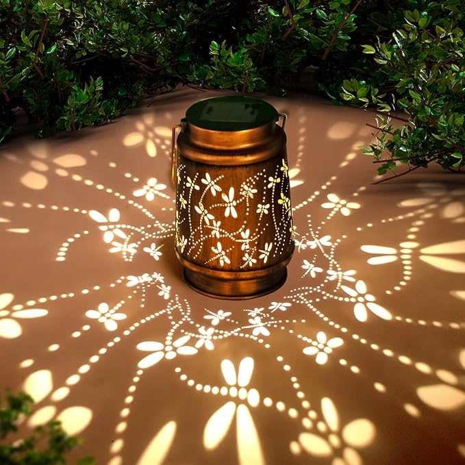 Dragonfly Birthday Gifts for Women Mom Grandma Solar Lanterns Outdoor Waterproof Garden Decor Metal Hanging LED Decorative Light for Patio Yard Lawn Backyard Front Porch Gardening Gifts