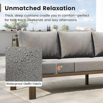 UDPATIO 6 Piece Patio Furniture Set, Faux Wood Metal Outdoor Sectional Sofa with 6" Thick Olefin Cushions, Wide Armrest & Coffee Table, L Shaped Outdoor Furniture for Garden, Backyard Dark Grey