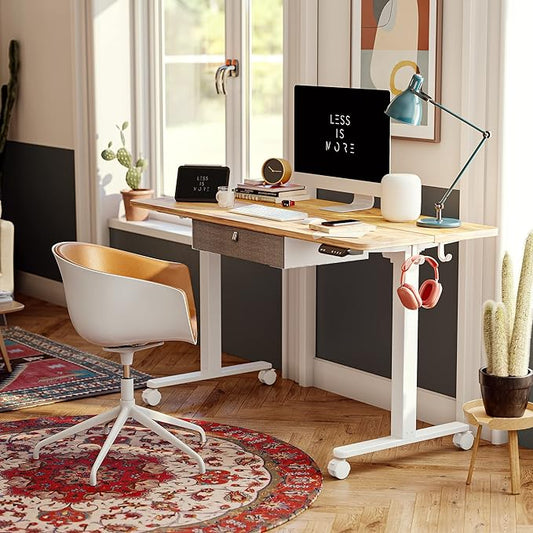 FEZIBO 63 x 24 Inches Standing Desk with Drawer, Adjustable Height Electric Stand up Desk with Storage, Sit Stand Home Office Desk, Ergonomic Computer Desk, Light Rustic