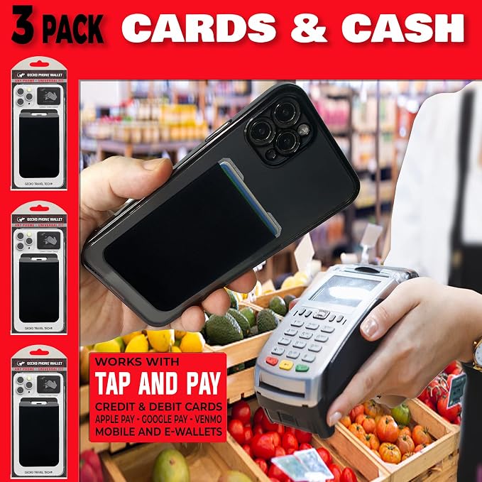 Phone Wallet - Adhesive Card Holder - Cell Phone Pouch - Stick on Lycra Pocket by Gecko - Carry Credit Cards and Cash