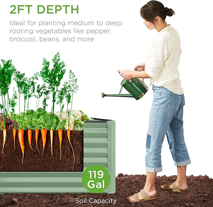 Best Choice Products 4x2x2ft Outdoor Metal Raised Garden Bed, Deep Root Planter Box for Vegetables, Flowers, Herbs, and Succulents w/ 119 Gallon Capacity - Sage Green