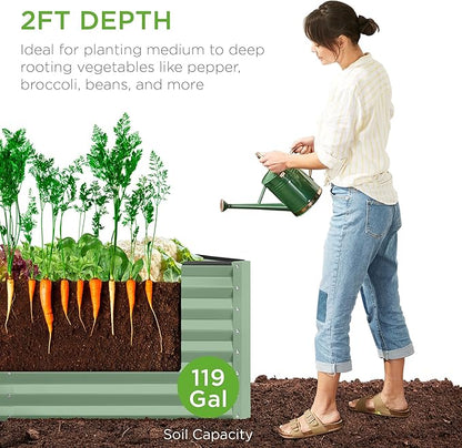 Best Choice Products 4x2x2ft Outdoor Metal Raised Garden Bed, Deep Root Planter Box for Vegetables, Flowers, Herbs, and Succulents w/ 119 Gallon Capacity - Sage Green