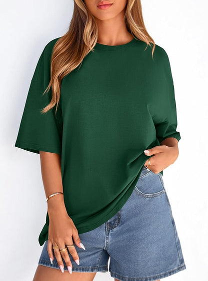 PRETTYGARDEN Womens 2026 Spring Going Out Tops Casual Short Sleeve Crewneck Loose Fit Basic Oversized T Shirts Summer Outfits