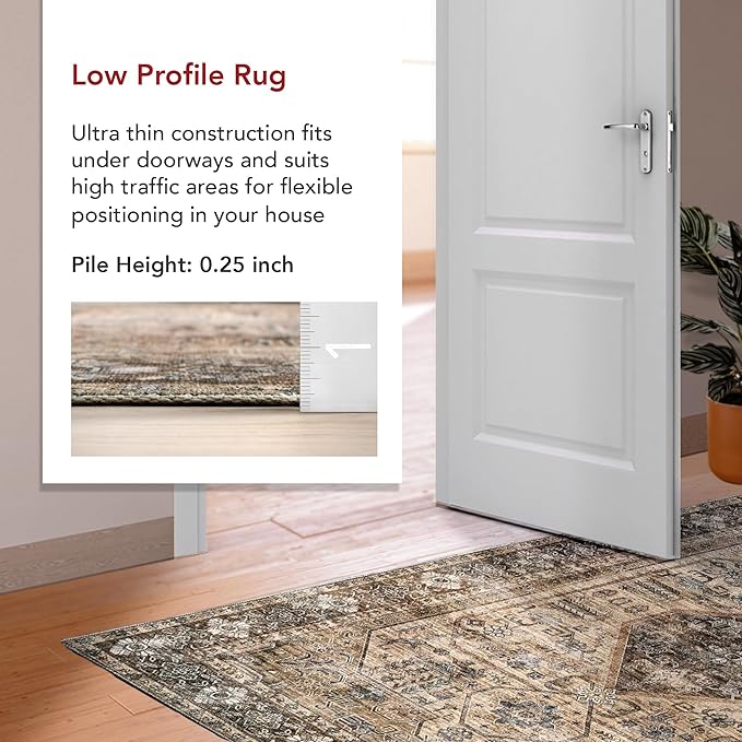 nuLOOM Devin Machine Washable Vintage Medallion Ultra Thin Accent Rug, 2' x 3', Light Brown