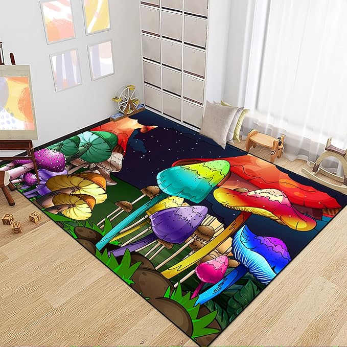 Mushroom Rugs for Bedroom Fantasy Mushroom Prints Rugs for Bedroom Mushroom Area Rugs for Girls Bedroom for Home Dining Living Room Rugs, 3'×5'
