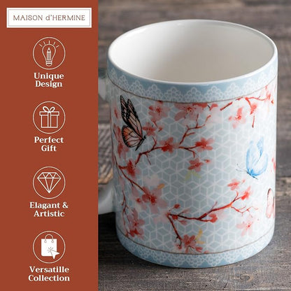 Maison d' Hermine Coffee Mug with Handles Tea Cups (12 Ounce, Pack of 1) | Fine Bone China Coffee Mugs for Hot Beverages Cappuccino Latte Home Restaurant Spring Summer -Blossoms in Spring - Sakura