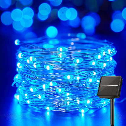 Minetom Solar String Lights for Outside, 33Ft 100 LED Outdoor Solar Fairy Lights, 8 Modes Balcony Lights for Tree Patio Christmas Party Wedding Decor (Blue)