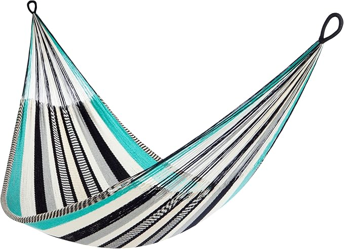 Handwoven Hammock by Yellow Leaf Hammocks - Family Size, Fits 2+ PPL, 550lb max - Weathersafe, Super Strong, Easy to Hang, Ultra Soft, Artisan Made - Color: Turquoise - Black -White