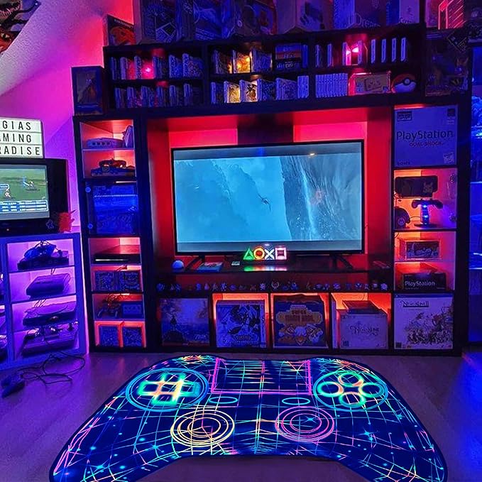 Gaming Rug Teen Boys Carpet Glow in The Blacklight Gamer Rug for Boys Room Playroom Non-Slip Area Rug Kids Boys Girls Game Room Casual Mat (60"x39")