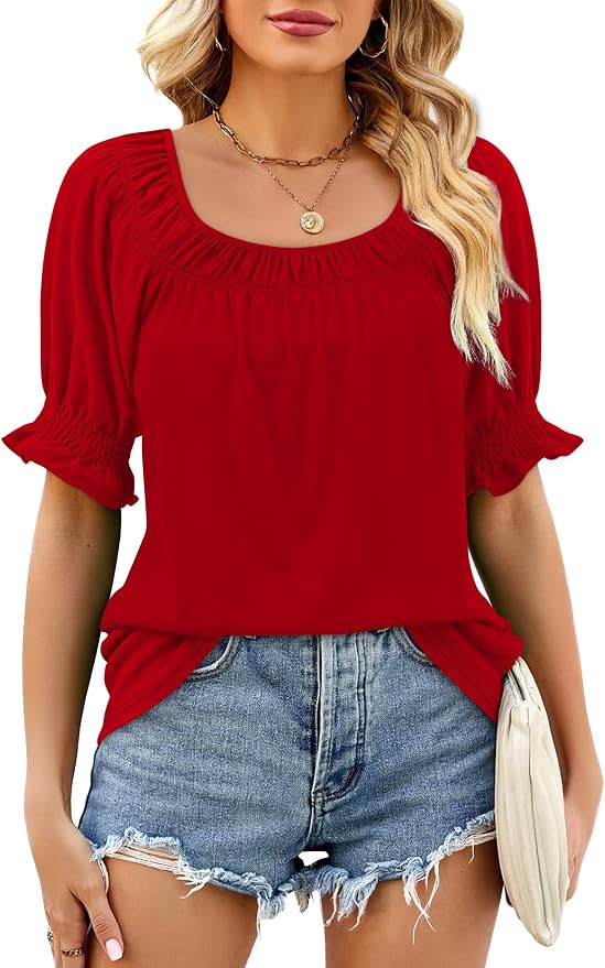 WIHOLL Womens Short Sleeve Square Neck Summer Tops Dressy Casual Blouses Trendy Clothes 2026