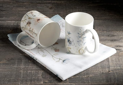Maison d' Hermine Coffee Mug with Handles Tea Cups (15 Ounce, Pack of 2) | Fine Bone China Coffee Mugs for Hot Beverages Cappuccino Latte Home Restaurant Hotel Spring Summer -Ice Florals