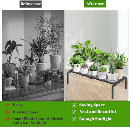 1 Tier Metal Plant Stand Indoor Outdoor, Potted Multiple Flower Pot Holder Rack Plant Shelf, Heavy Duty Planter Display Shelving for Patio Balcony Garden Living Room Decorative (Black)