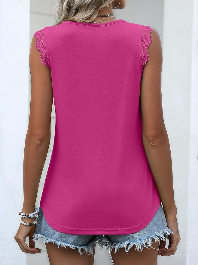 ANRABESS Womens Lace Trim Tank Tops V Neck Sleeveless Shirts 2026 Summer Casual Trendy Dressy Cami Top