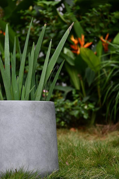 Kante 15.3" Dia Round Concrete Planter, Outdoor Indoor Large Plant Pots Containers with Drainage Hole and Rubber Plug for Home Garden Patio, Natural Concrete