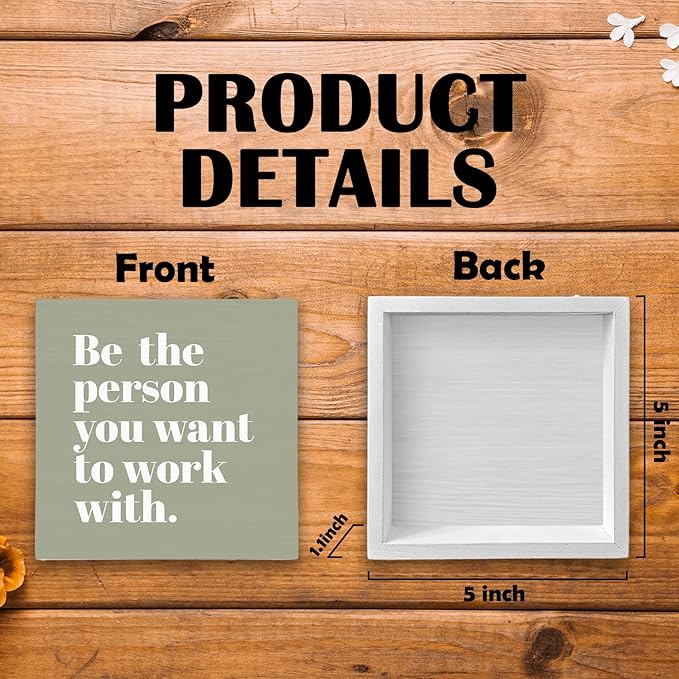 Be The Person You Want to Work With Inspirational Black Wood Box Sign Desk Decor, Teamwork Motivational Green Wooden Block Sign Decorations for Home Office Workplace Wall Tabletop Shelf Decor
