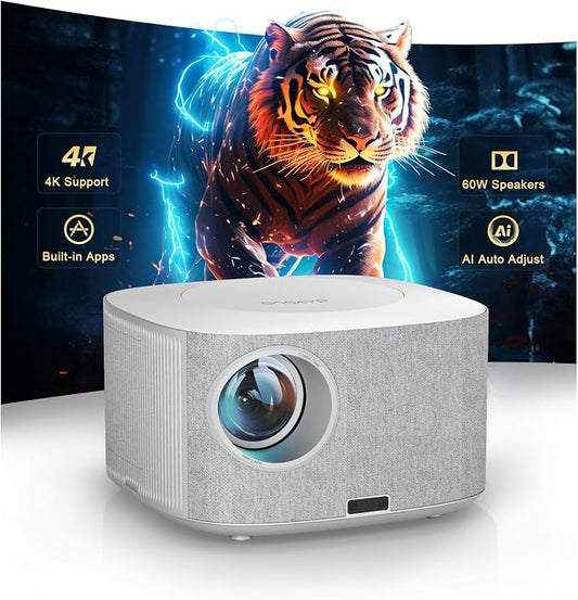 Outdoor-Projector-4K with WiFi and Bluetooth:[3500 Bright/60W Dolby Audio/Official Licensed Apps],Smart-Projector with AI Auto Focus, ONOAYO ONO5Pro 2.0 Movie Projector for Indoor/Outdoor 2026(White)